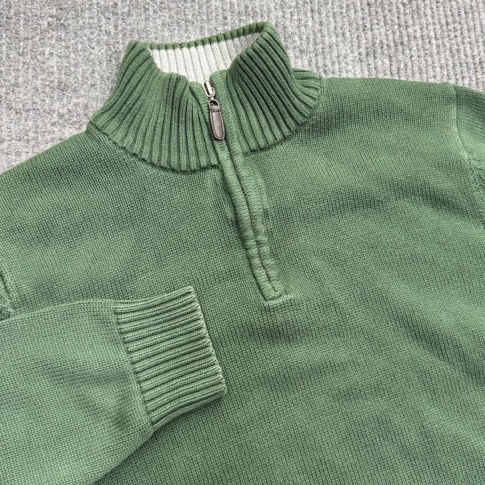 LL Bean Mens Green Cotton Quarter Zip Pullover Sweater Size M-Reg HJS5
